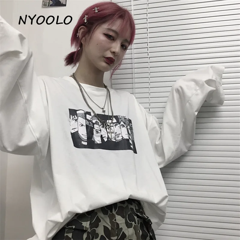 NYOOLO винтажный дизайн мультфильм Наруто печать футболка осень уличная свободная с длинным рукавом аминовая футболка женская мужская одежда Топ