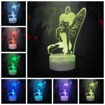 

RGB Charge Energy Saving Lamp 3D LED Anime Figure Series Tinker Bell Creative Luminous Crack Night Light Girl Bedroom Decor Gift