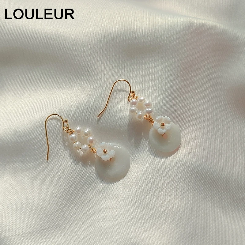 Женские серьги-подвески с натуральным жемчугом LouLeur элегантные серьги ручной