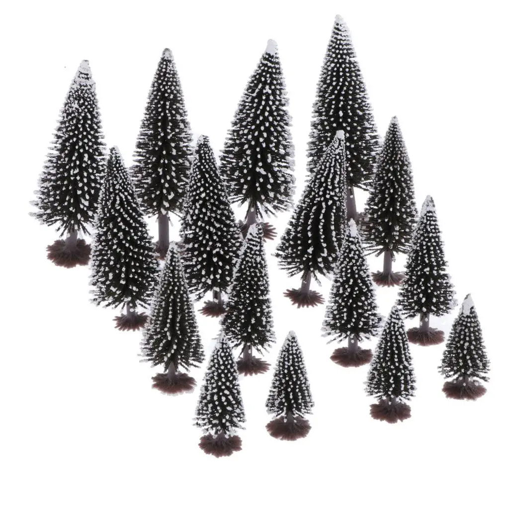 16x Tree Scenery Model Mixed for Model Train Railway Architecture Diorama DIY Scenery Landscap, 6cm/2.36 inch -12cm/4.72 inch