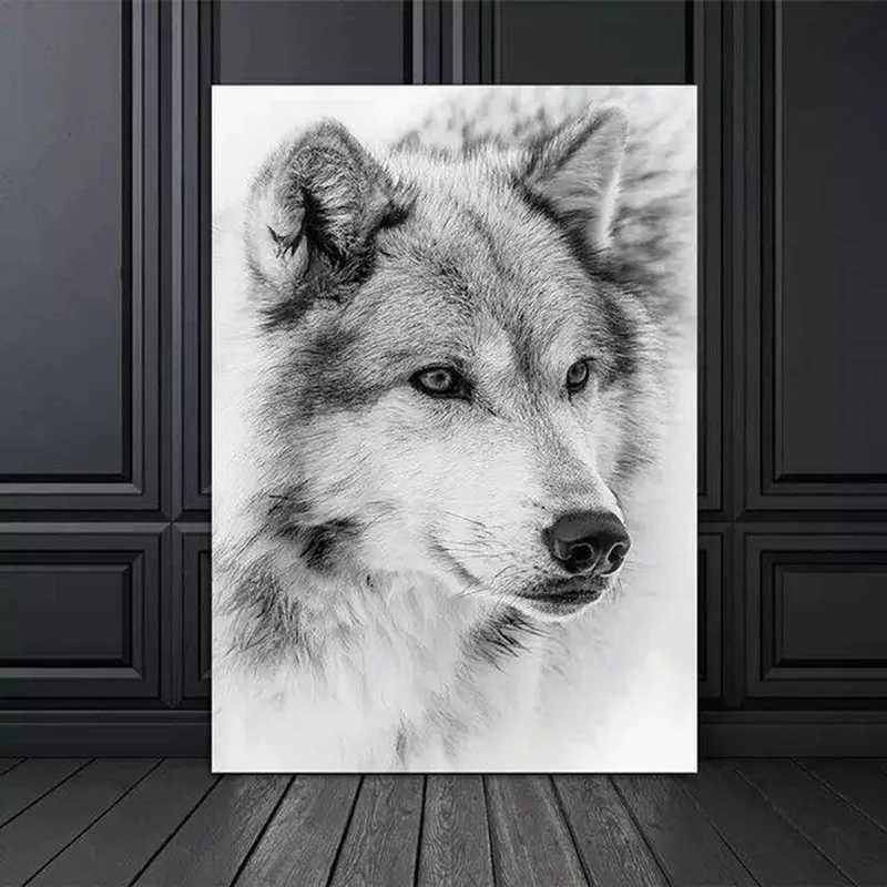 

Modern Minimalism Style Black And White Cool Wolf Animal Canvas Painting Posters And Prints Wall Pictures For Living Room Decor