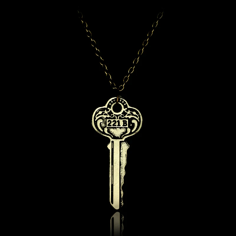 Sherlock-女性と男性のためのキー型ペンダント,221b,ヴィンテージ