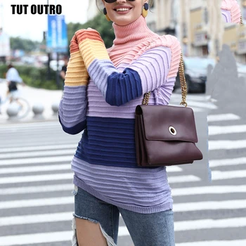 

Candy color turtleneck fashion rainbow sweaters knitted pullovers women new winter sweater loose pullover jumpers female S120