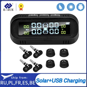 

E-ACE Solar TPMS Car Tire Pressure Alarm Monitor System Display Temperature Warning Smart Tyre Pressure with 4 sensors Device
