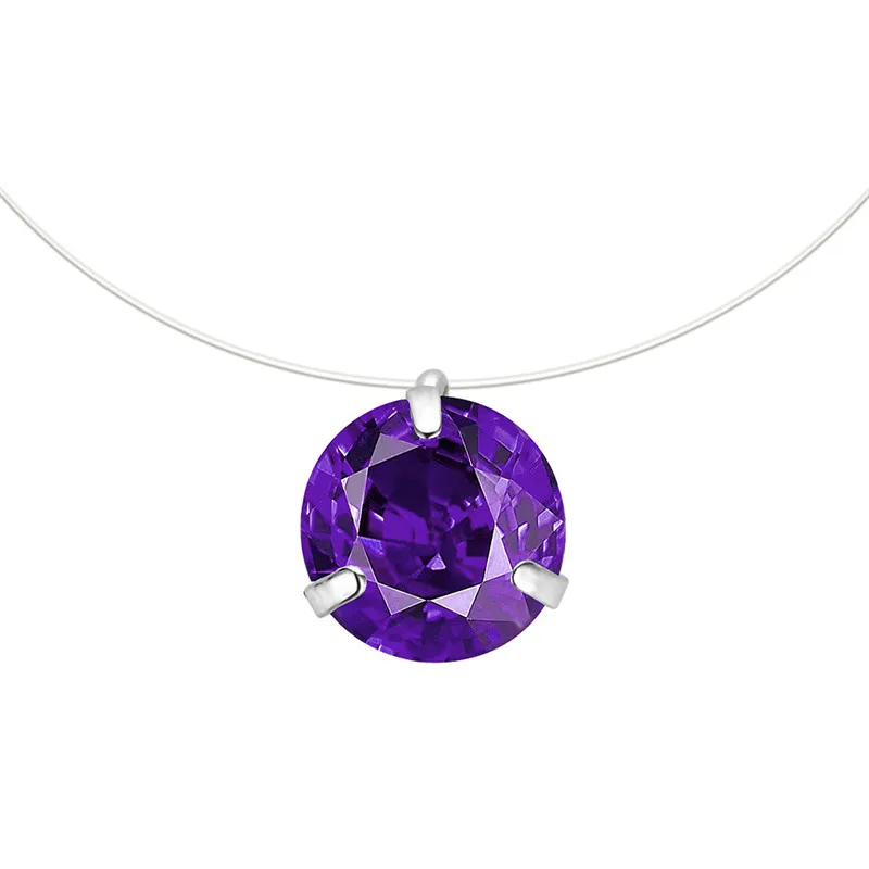 Трендовое женское прозрачное ожерелье с леской, серебряная невидимая цепочка, ожерелье для женщин, стразы, колье, ожерелье, модное ювелирное изделие - Окраска металла: 8MM Purple