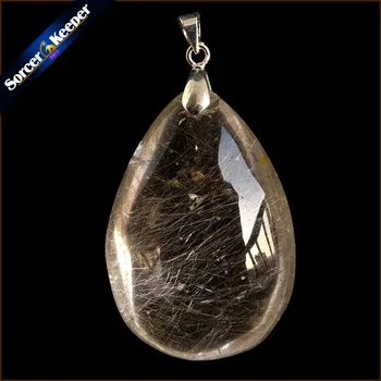 

Rare Natural Quartz Gold Rutilated Garden Quartz Crystal Love Necklace Pendant natural minerals Fish Tank Beads TS506