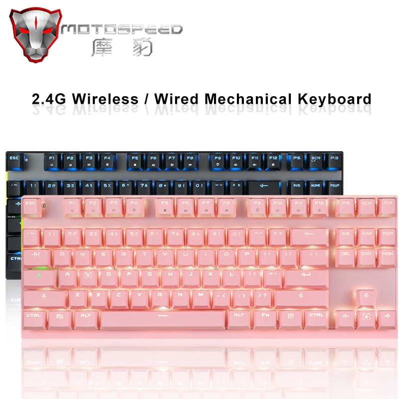 

Motospeed Dual Mode 2.4G Wireless/wired Gaming mechanical keyboard 87 keys RGB LED Backlit English/Russian keyboard for gamer