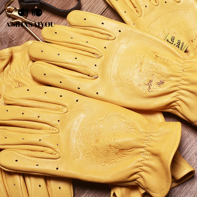 Printing Cowhide gloves male winter,Harley riding motorcycle gloves leather men's,wear and cashmere men's leather gloves-NP06