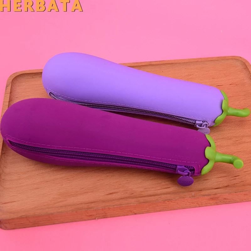 de berenjena para estudiantes, estuche de silicona para lápices de gelatina, bolsas de papelería para niños, Cartuchera para bolígrafos, caja de almacenamiento de suministros escolares|Estuches escolares| - AliExpress