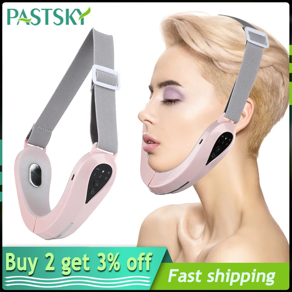 EMS Facial V-Line Lifting Belt Red Blue LED Photon Therapy Reduce Double Chin Face Slimming Vibration Massager Beauty Device Hot | Красота и
