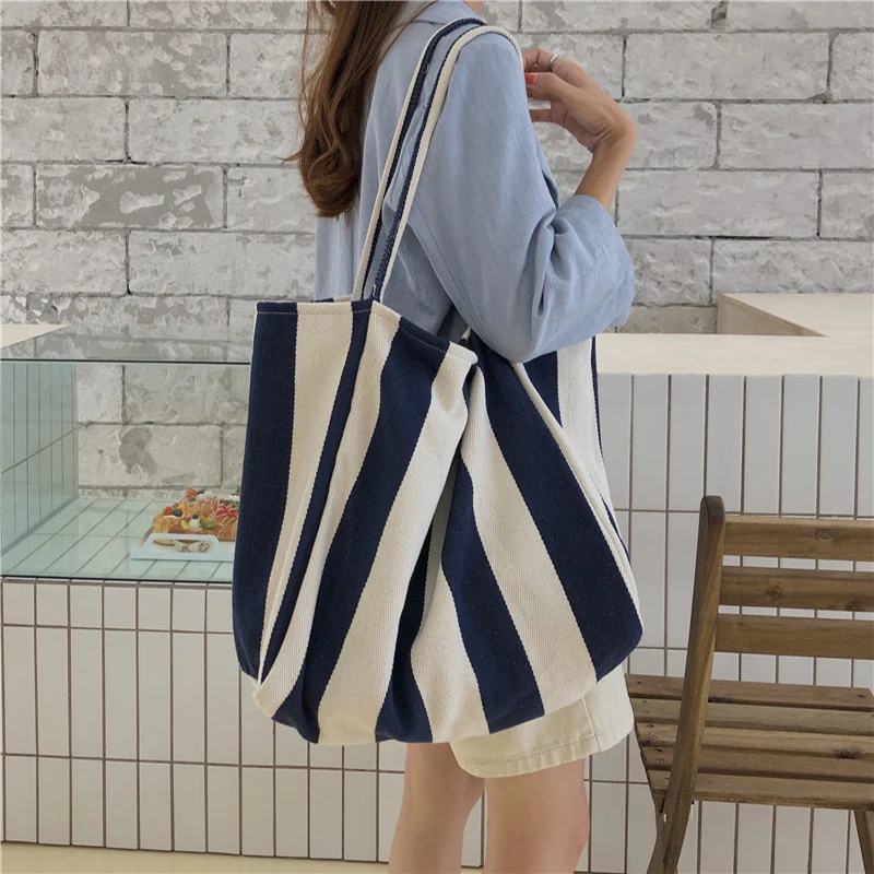 Модные Роскошные Брендовые женские сумки через плечо эко полосатая Холщовая