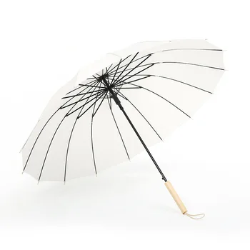 

Windproof And Rainproof Solid Color Women Umbrella 16-bone Japanese Straight Umbrella Semi-automatic Wooden Handle Umbrella