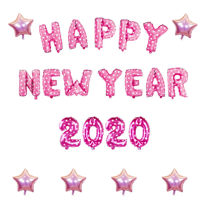 22pcs heart pink Воздушные шары из фольги с надписью «Happy new year», золотые, серебристые, голубые, розовые, новогодние украшения, navidad, новогодние, вечерние, с цифрами - Цвет: 22pcs heart pink