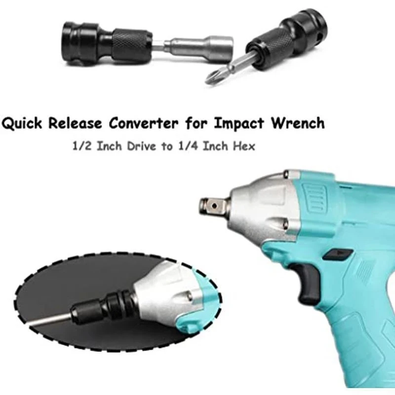 Hot 1/2 inch Square To 1/4 inch Hex Ratchet Socket Wrench Socket Adapter Spanner Set Drive Converter Impact Tool Hand Tool Set