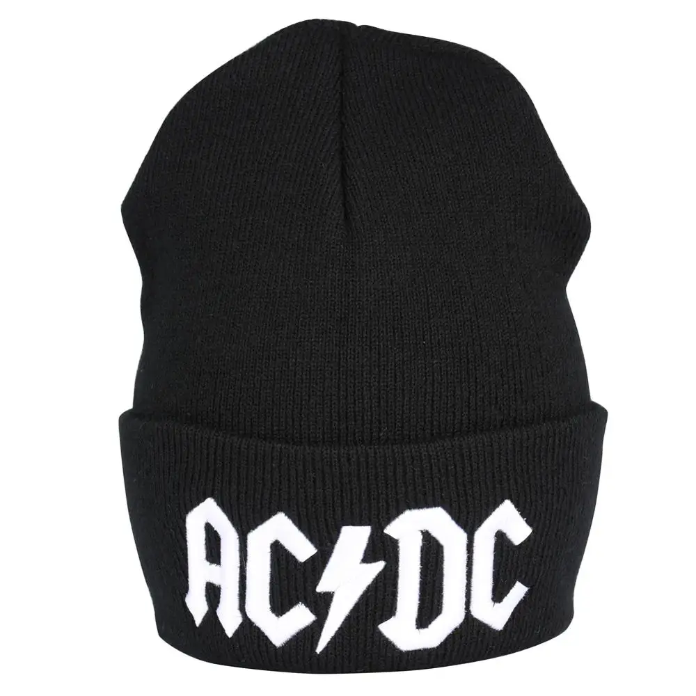 Black Мужская шапка K Pop ACDC Черная шапка Skullies зимние шапки Повседневная Вышивка унисекс Bonnets Skullcap мешковатые крючком Твердые Gorro элегантные - Цвет: Black