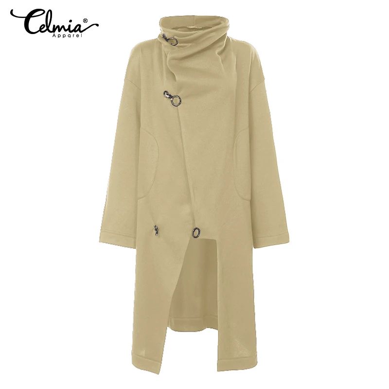 Зимние пальто, винтажные женские куртки с длинным рукавом, повседневные свободные ассиметричные толстовки с высоким воротом, пальто размера плюс - Цвет: camel