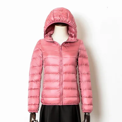 Pink Hooded Осенне-зимняя женская тонкая куртка-пуховик на белом утином пуху, парка, женский ультра-светильник, пальто, Короткие топы, куртка размера плюс, Женская куртка - Цвет: Pink Hooded