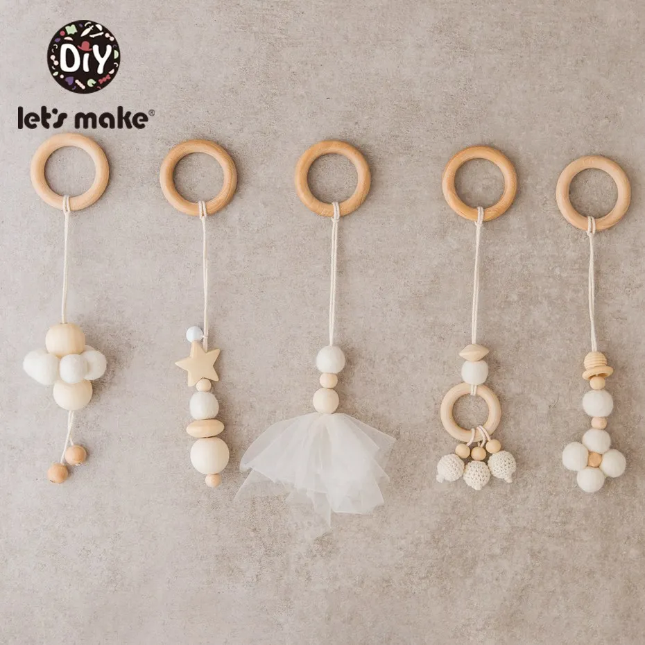 Baby Stroller Pendant Bed Bell Hanging Soother Play Gym Toys Wooden Baby Rattle Teething Teether Set Chew Toy 5pc/set baby rattle toys
