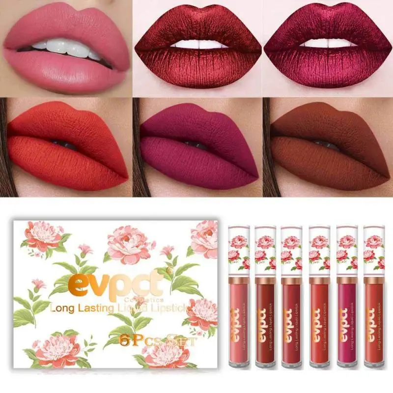 

Evpct 6 Color Set Matte Liquid Lipstick Pearl Peony Flower Lip Gloss Long-lasting Waterproof Red Sexy Lip Makeup Lip Glaze TSLM2