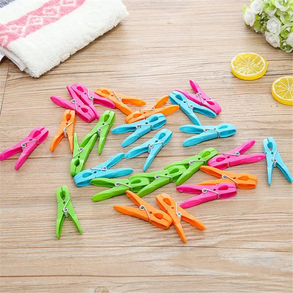 24Pcs 1 Set Laundry Clothes Pins Hanging Pegs Clips Plastic Hangers Racks Clothespins Useful Laundry Accessories L*5