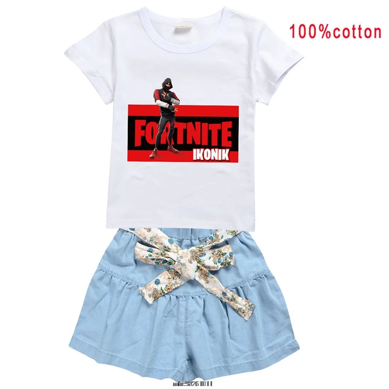 Летняя мультяшная детская одежда Fortnite Детская футболка брюки юбка для девочек