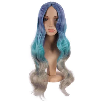 

MapofBeauty Long Wavy Wigs For Women Omber Blue Purple Colored Neon Cosplay Synthetic Hair Heat Resistant