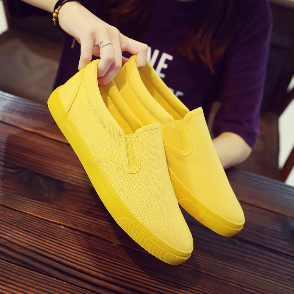 Мужские и женские дышащие парусиновые повседневные туфли студенческие Лоферы унисекс модные кроссовки на плоской подошве оранжевый желтый зеленый обувь