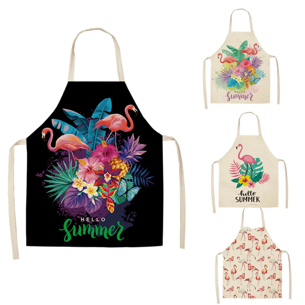 

* High-Quality Flamingo Pattern Kitchen Aprons Woman Adult Kids Cotton Linen Bibs Home Cooking bbq Apron Cleaning Accessory