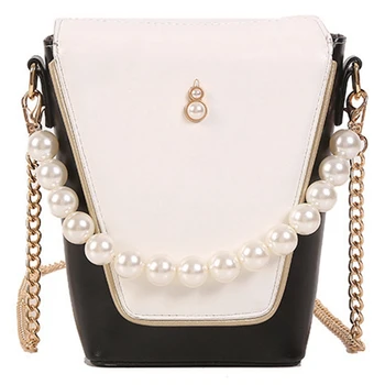 

Chain Handbag Fashion Pearl Handle Female Wild Pu Leather Shoulder Bag Casual Women'S Messenger Bag