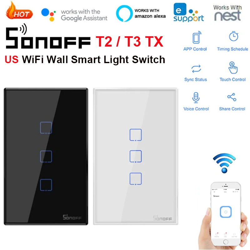 Настенный выключатель Sonoff T2 T3 EWelink US Wi-Fi настенный Смарт светильник ель для умного