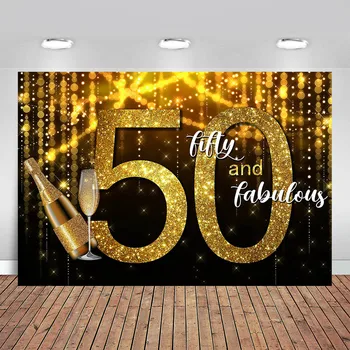 

Gold Black Fabulous Fifty Birthday Bash Party Custom Photo Studio Backdrop Background Vinyl Photo Photography Backdrops