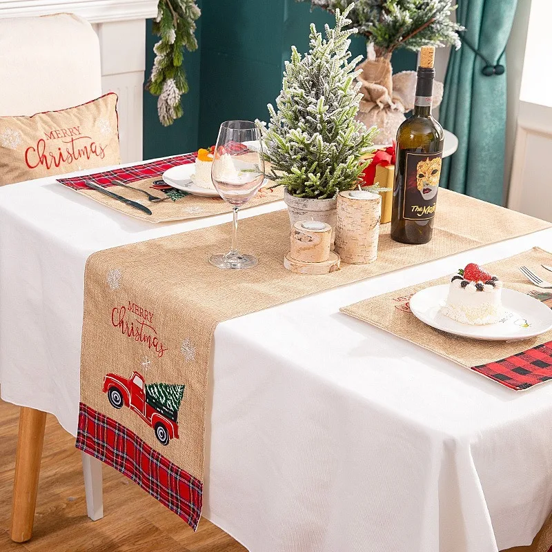 

33x180cm Table Runner Cover Car Tree Flower Tablecloth Flag For Christmas Xmas Wedding Holiday Parties Decor For Dropshipping