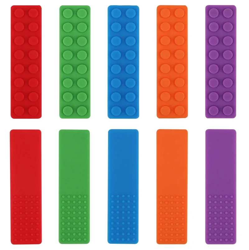 5PCS Brick Silicone Teether Baby Teething Toys Sensory Chewable Necklace BPA Free Silicone Food Grade Teether Oral Motor Tools silicone teething toys teething toys