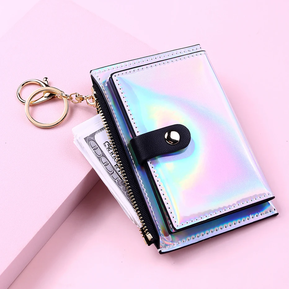 2022 New Fashion Transparent Wallet Women Short PVC Clear Korean Holographic Card Holder Female Cute Purse Coin Bags Wallets for kid 