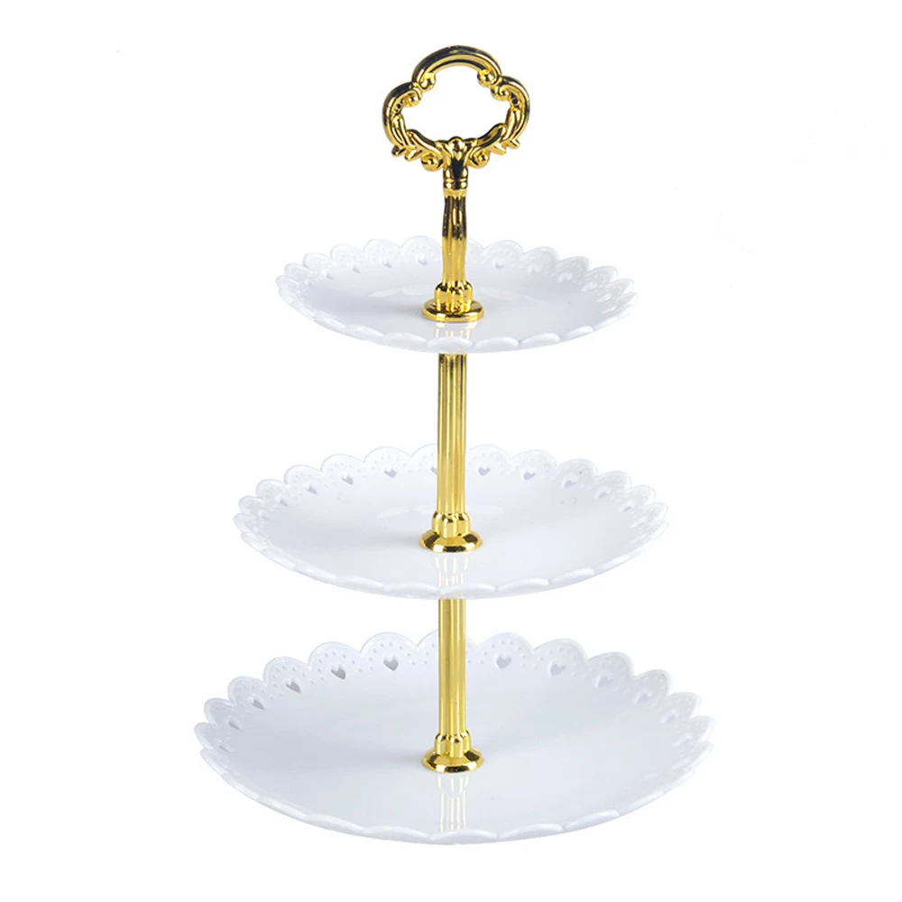 white 3 ярусная подставка для торта, пластиковый поднос, подставка, держатель для послеобеденного чая, свадебные тарелки, вечерние столовые приборы, десерты, короны, инструменты для украшения торта - Цвет: white
