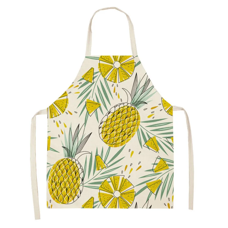 Pineapple Pattern Kitchen Aprons for Women Tropical Leaves Cotton Linen Bibs Household Cleaning Pinafore Home Cooking Aprons
