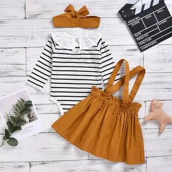 

DIIMUU Newborn Bodysuit Clothes Set 3PCS Baby Romper Jumpsuit Tops Sundress Headband Outfits 0-24 Months Girls Clothing Set