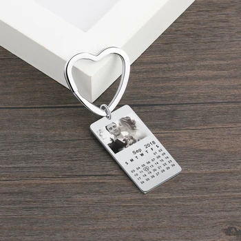 

Personalized Custom Calendar Photo Keychain Engraved Special Day Anniversary Memorial Gift Heart Keyring ID Key Tag