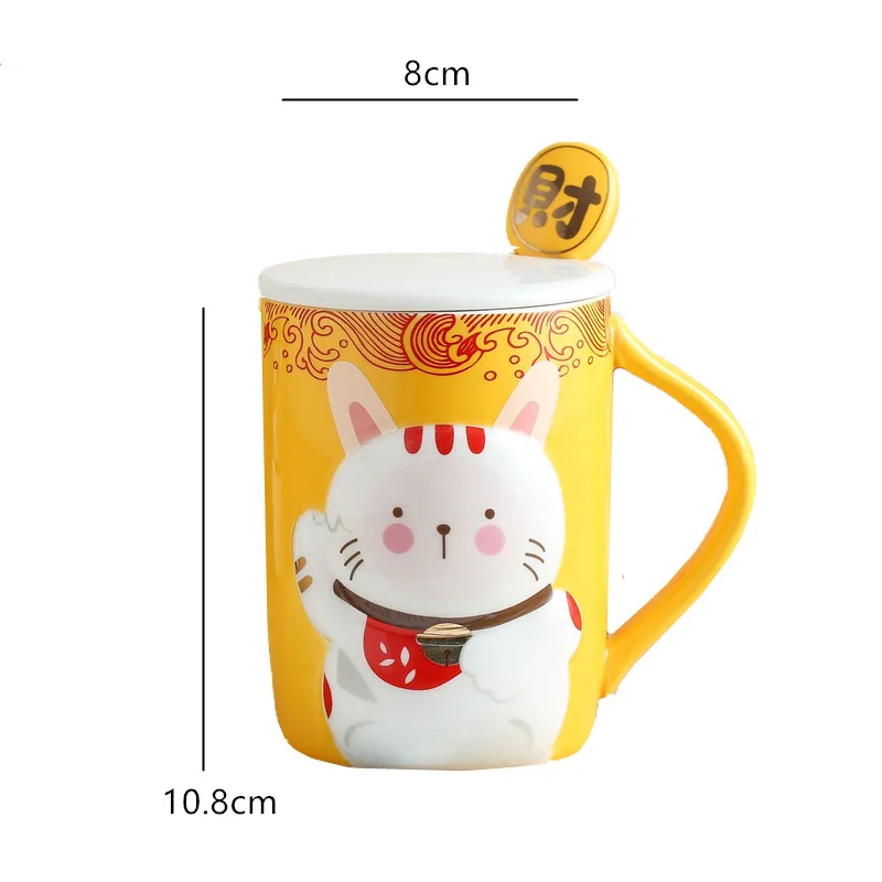 Японский рельеф Lucky Cat керамическая чашка с крышкой Ложка высокая термостойкость мультфильм молоко кофе чай чашка для детей пары