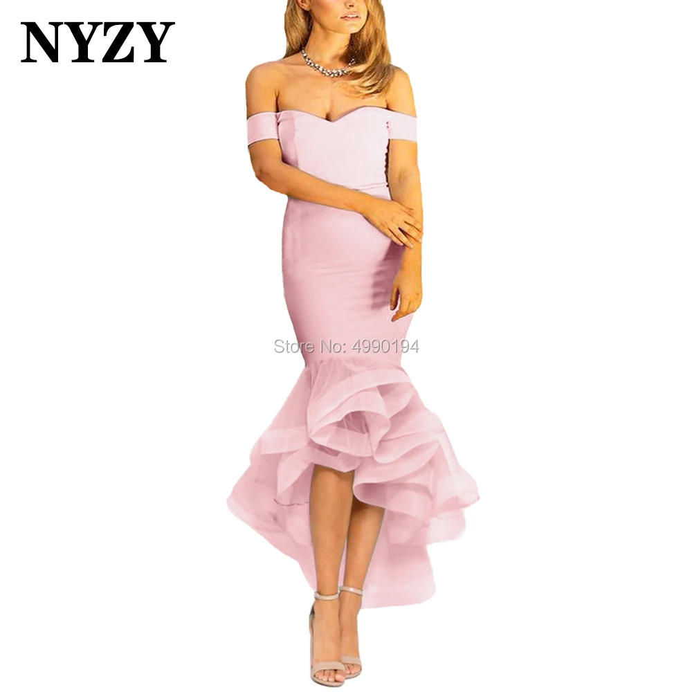 Nyzy B5a Vestido Curto Robe Cocktail Prom Satin Off Shoulder Short Front Long Back Pink Bridesmaid Dresses 2020 Bridesmaid Dresses Aliexpress