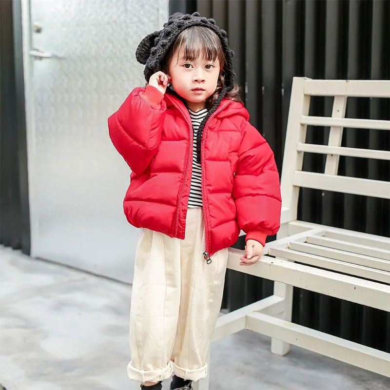  2-7Y Autumn Winter Baby Boy Girl Outerwear Thicken Solid Print Casual Hoodie Jacket Kids Coat Outfi