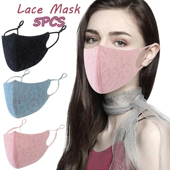 

5PCS Face Mask For Adult Women Washable Lace Flower Adjustable Cotton Breathable Face Mask Protection Mask masque
