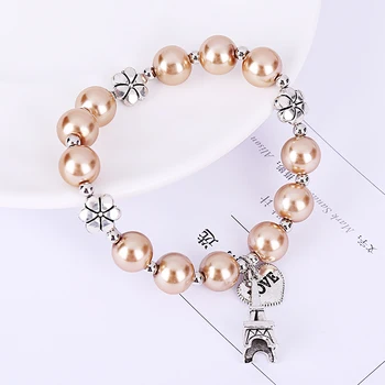 

2020 Fashion Bohemian Imitation Pearl Bracelet for women Chain femme Jewelry delicate elasticity fine bangle gift charm pink