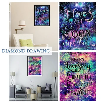 

2PCS/Set Full Drill Round Diamond Painting Love Letters 5D DIY Embroidery Mosaic Canvas Cross Stitch Kit Room Decor Gift