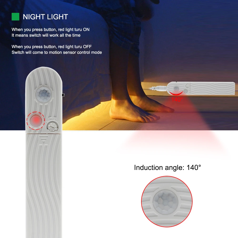 Светодиодная подсветка под шкаф с беспроводным PIR датчиком движения 5 в 1 м 2 м 3 м светодиодный датчик ночной Светильник s для шкафа лестницы прикроватная лампа