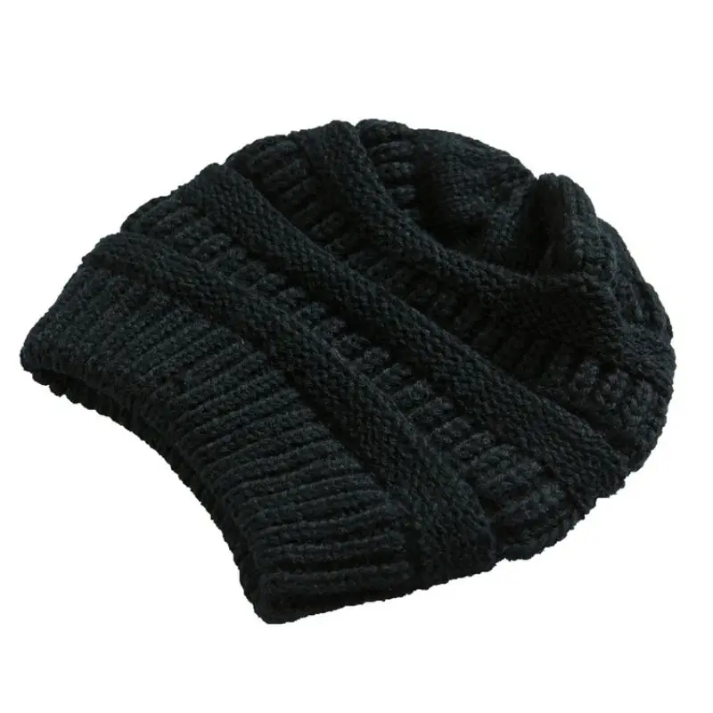 Однотонные мягкие теплые вязаные шапки унисекс на осень и зиму для мужчин и женщин, шапки с черепом, лыжная шапка s - Цвет: Черный
