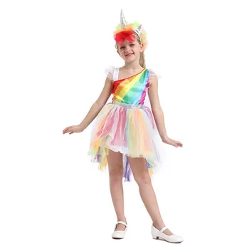 

Kid's Animal Cosplay Costume for Halloween Make Up Party Girl's Unicorn 2pcs Outfit for Carnival Theme Party Stage Performance