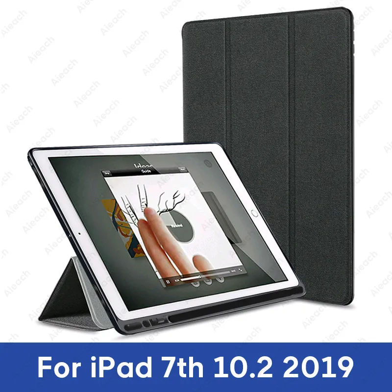For iPad 10.2 Black Чехол для iPad 9,7 10,2 чехол с держателем карандаша умный кожаный тканевый силиконовый чехол для iPad Pro 9,7 Air 1 2 - Цвет: For iPad 10.2 Black