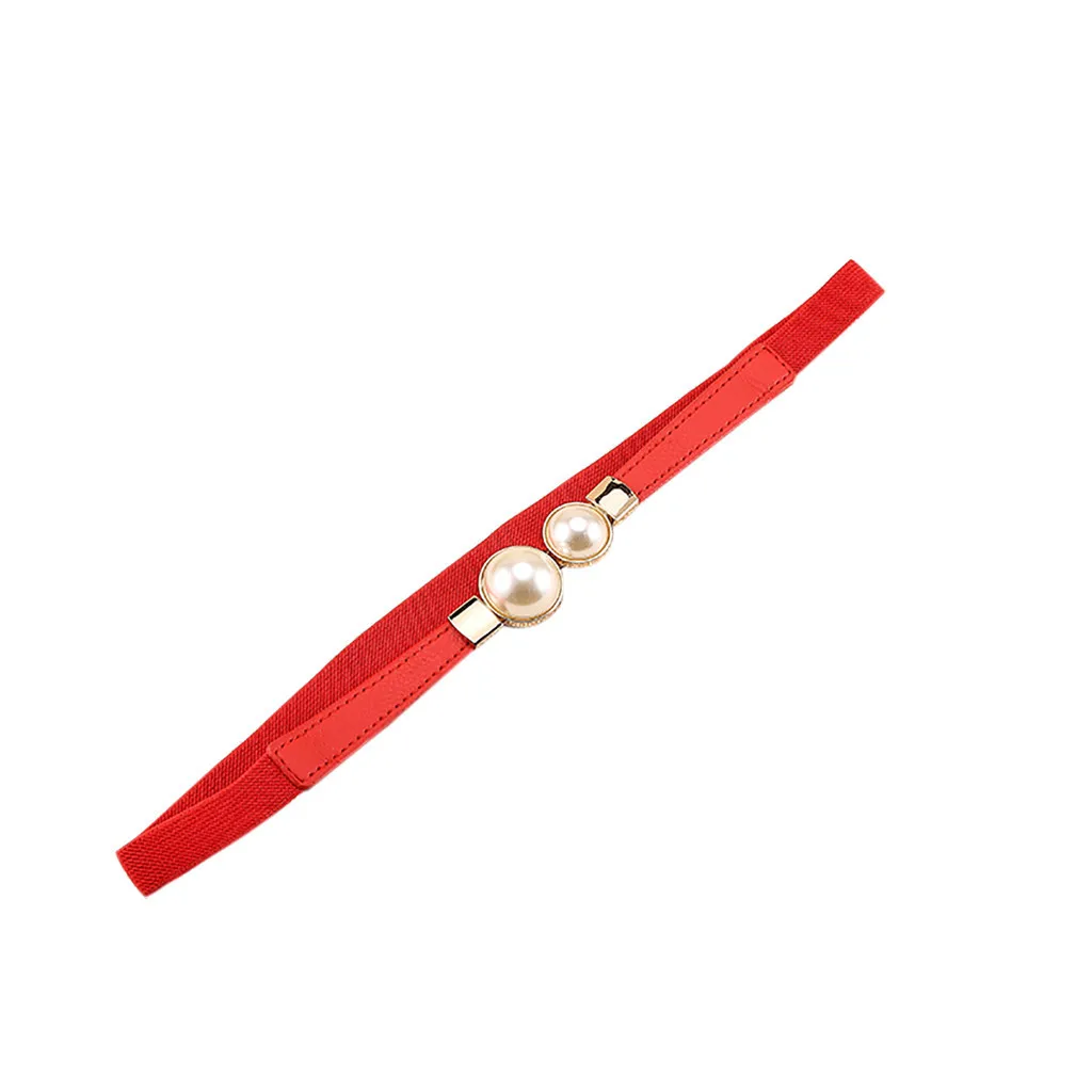 New Women Belt Waistband Elastic Decorative Belt Solid Leather Pearl Alloy Buckle Belt For Pants pasek damski ceinture femme#L