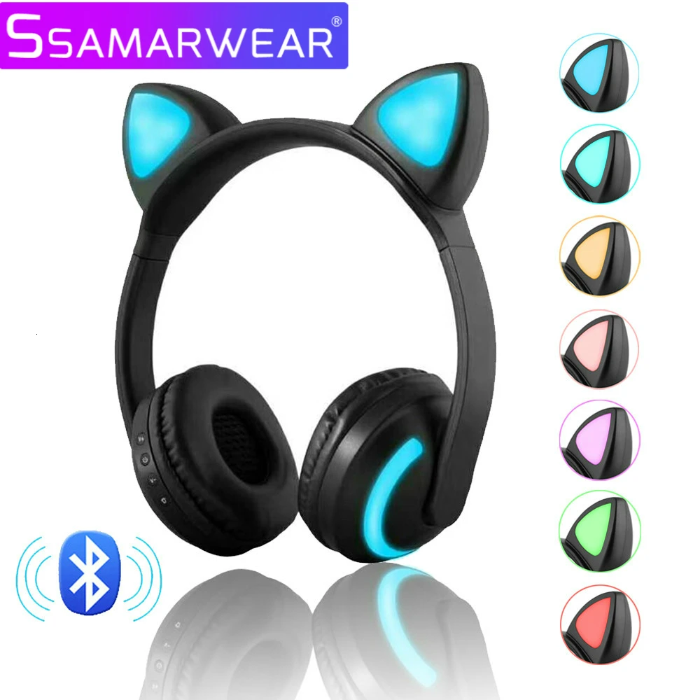 Беспроводные Bluetooth стерео наушники кошачьи наушники мигающие светящиеся Игровые наушники 7 цветов светодиодный светильник для телефона ПК